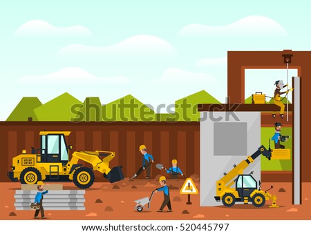 Construction Site Construction Building Isolated Elements Stock Vector ...