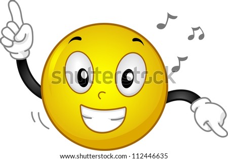 Illustration of a Grinning Smiley Dancing to Music - stock vector