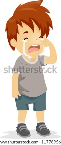 Illustration of a Boy with Tears Running Down His Face