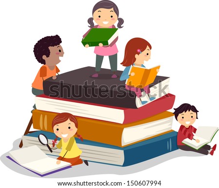 Stickman Illustration Featuring Kids Reading Books Stock Vector ...