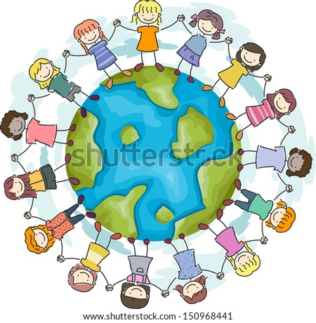 Children Different Races Holding Hands Around Stock Vector 83509516 ...