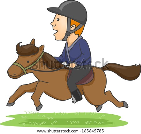 Illustration of a Male Equestrian Riding a Horse - stock vector