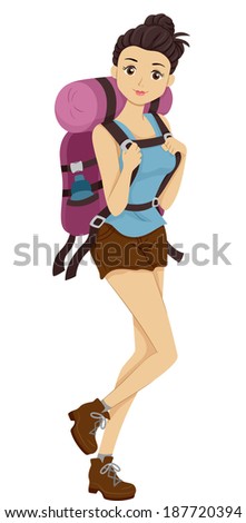 Download Illustration Girl Carrying Camping Gear Headed Stock ...