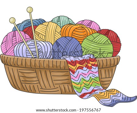 Illustration Wicker Basket Full Knitting Materials Stock Vector ...