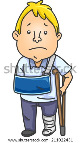 Illustration of Man With an Injured Arm and Leg - stock vector