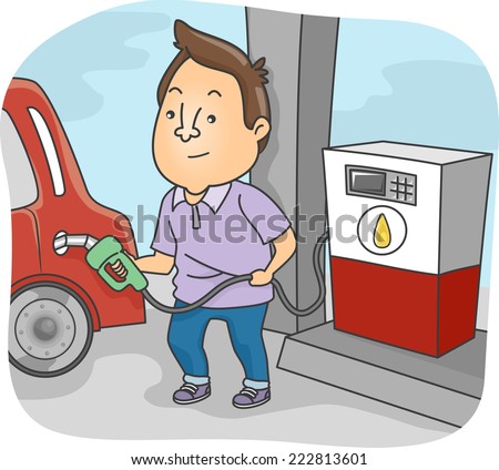 Illustration Featuring a Man Filling His Car's Tank with Fuel - stock ...