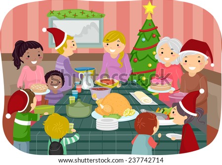 Illustration Family Friends Celebrating Christmas Together Stock Vector