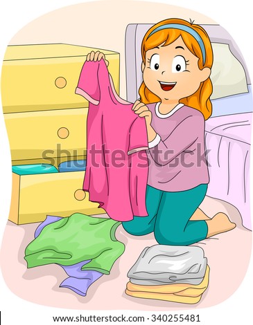 Illustration Little Girl Folding Freshly Washed Stock Vector (Royalty ...