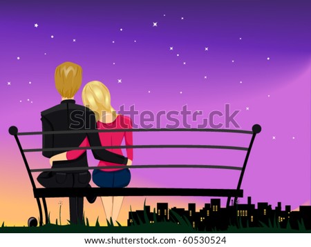 Romantic View of a Male and Female Couple Gazing at the Night Sky While ...