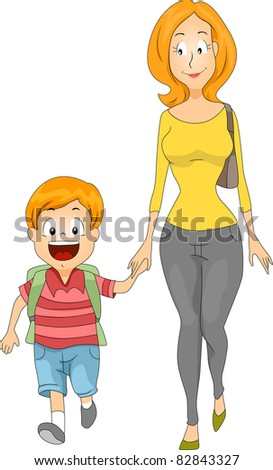 Illustration Mother Accompanying Her Kid School Stock Vector 82843327 ...