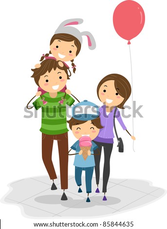 Illustration of a Family in a Theme Park