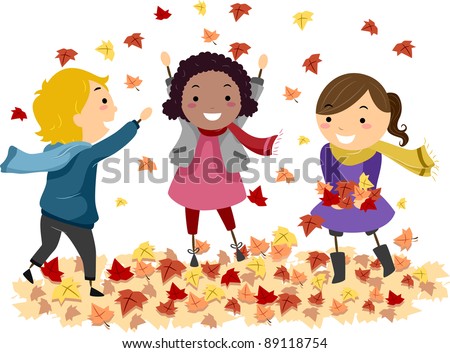 Illustration Stick Kids Playing Autumn Leaves Stock Vector 89118709 ...