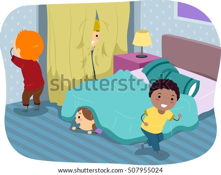 Stickman Illustration Of Kids Playing A Game Hide And Seek In The Bedroom Stickman Illustration Of Kids Playing A Game Hide And Seek In The Bedroom