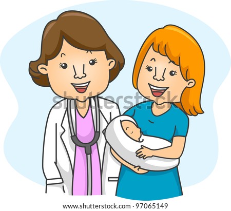 Illustration of a Doctor and a New Mother - stock vector