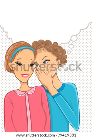 Two talking women. Girls secrets. - stock vector