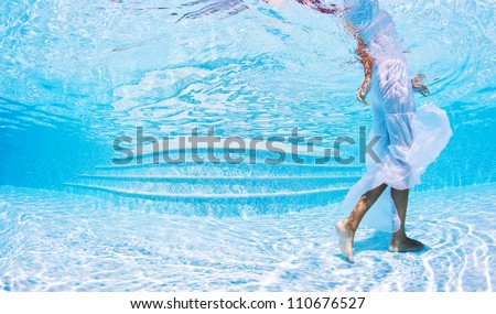 Underwater Woman Fashion Portrait White Dress Stock Photo ...