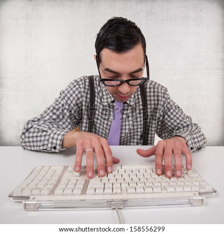 Computer Geek Portrait Keyboard Eyeglasses Isolated Stock Photo ...