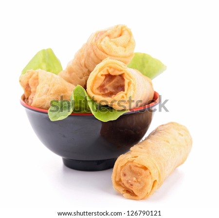 isolated spring roll and lettuce