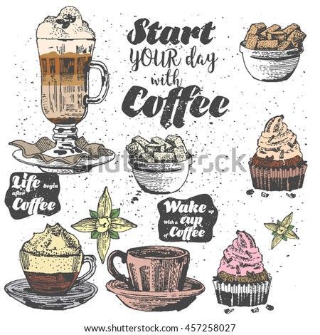 Vector Illustration Handmadea Cup Of Coffee Iced Latte Vector Illustration Handmadea Cup Of Coffee Iced Latte