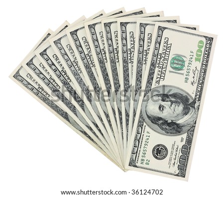 One Thousand Dollars in Ten One Hundred Dollar Bills - stock photo