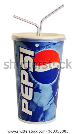 London, England - August 11, 2009: Cup of Pepsi Cola with Straws, The Pepsi Brand is owned by PepsiCo Inc.