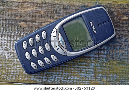 London, England - March 22, 2016: Nokia 3310 Mobile Phone, One of Nokia's most popular phones, First launched in September 2000.
