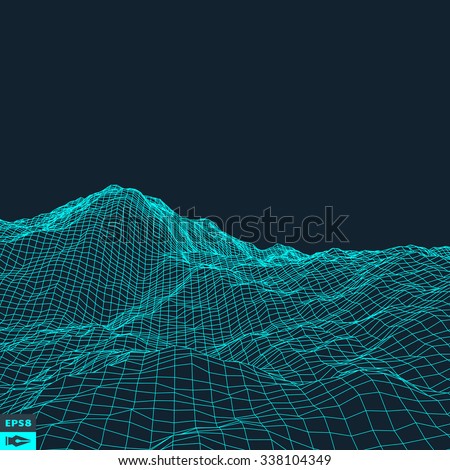 Abstract vector landscape background. Cyberspace grid. 3d technology vector illustration.