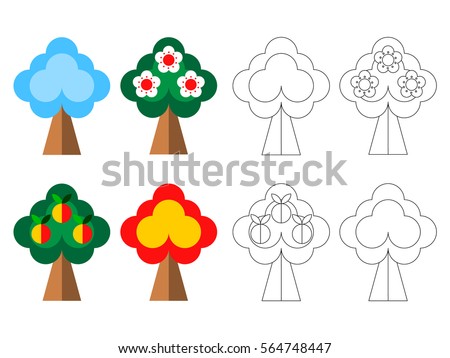 Preschool Coloring Page With Four Seasons Of Apple Tree Vector
