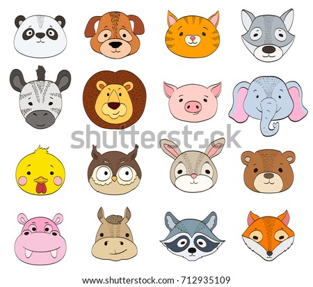 Vector Illustration Animal Faces Including Squirrel Stock Vector 