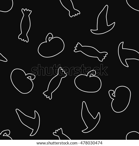 Black White Seamless Pattern Pumpkins Hats Stock Vector Black White Seamless Pattern Pumpkins Hats Stock Vector