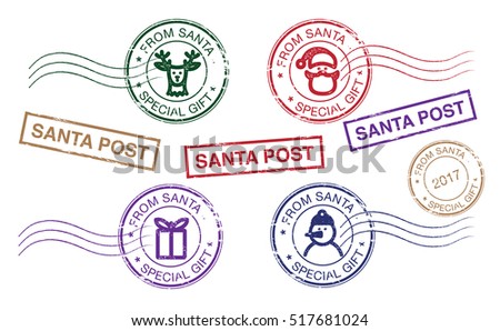 Set Christmas Postmarks Mail Santa Claus Stock Vector 517681024 ...