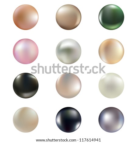 Vector set of isolated pearls of different colors