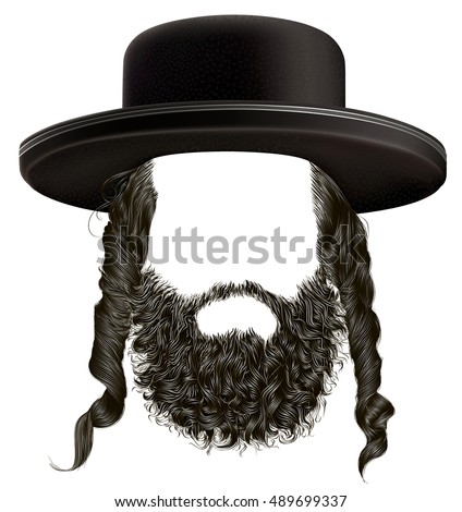 Black Hair Sidelocks Beard Mask Wig Stock Vector 489699337 