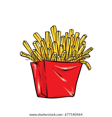 French Fries Bright Box Realistic Illustration Stock Vector 677540464