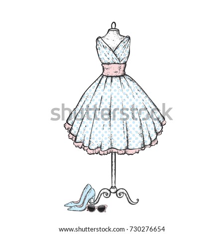 A Stylish Vintage Dress High Heel Shoes Retro Glasses Vector Illustration Fashion A Stylish Vintage Dress High Heel Shoes Retro Glasses Vector Illustration Fashion