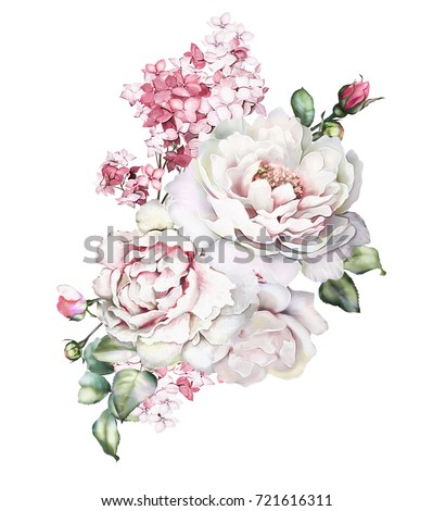 Watercolor Flowers Arrangements Floral Illustration Composition Stock ...