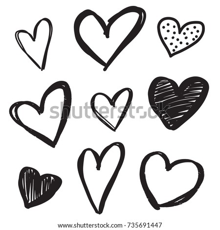 Set Six Handdrawn Heart Handdrawn Rough Stock Vector 735691447 ...