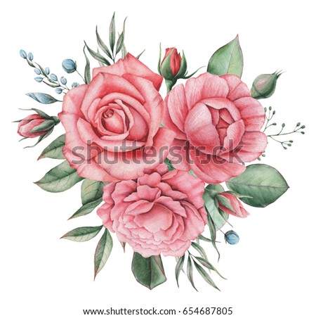 Elegance Illustration Pink Flowers Bouquet Isolated Stock Vector ...