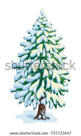 Big Snowcovered Fir Tree Vector Dwawing เวกเตอร์สต็อก 755723647