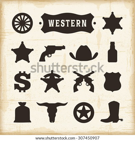 Download Vintage Western Icons Set Editable EPS 10 Stock Vector 307450907 - Shutterstock