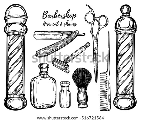 hand drawn barbershop vintage illustration straight stock vector