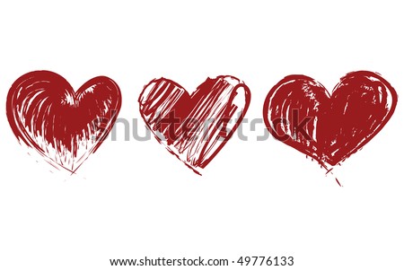 Three Red Hearts Vector. Valentine Day Icons.