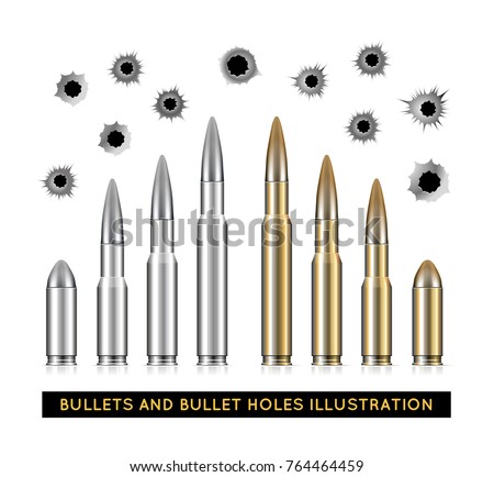 Bullets and bullet holes. Vector illustration