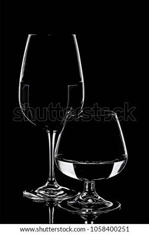 Wine and whiskey glasses illustration artwork in black and white Wine and whiskey glasses illustration artwork in black and white