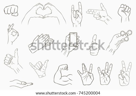 Hand Gestures Set Collection Handdrawn Signs Stock Vector 745200004 ...