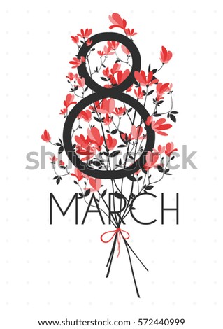 International Women's Day and 8 march. greeting card with bouquet of small red flowers isolated on the white vintage background.