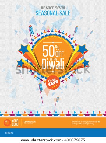 Diwali Festival Offer Design Template with 50% Discount Tag - Diwali Offer Modern Flyer Design Template
