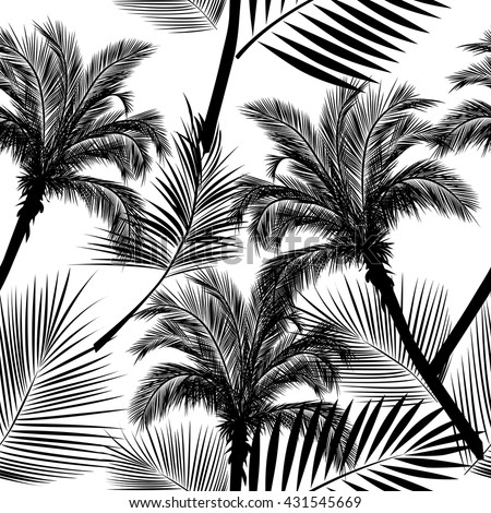 Leaves of palm tree. Seamless pattern. Vector background.