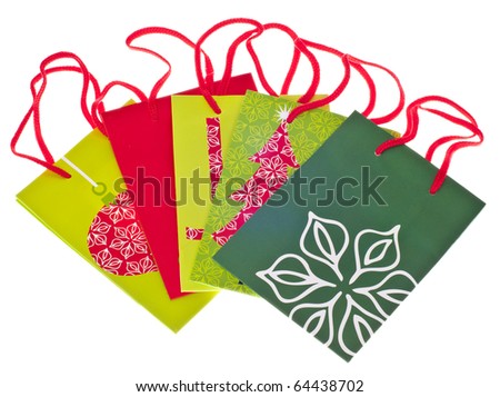Variety of Holiday Gift Bags Isolated on White with a Clipping Path.