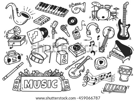 Set Music Instrument Doodle Style Stock Vector 459066787